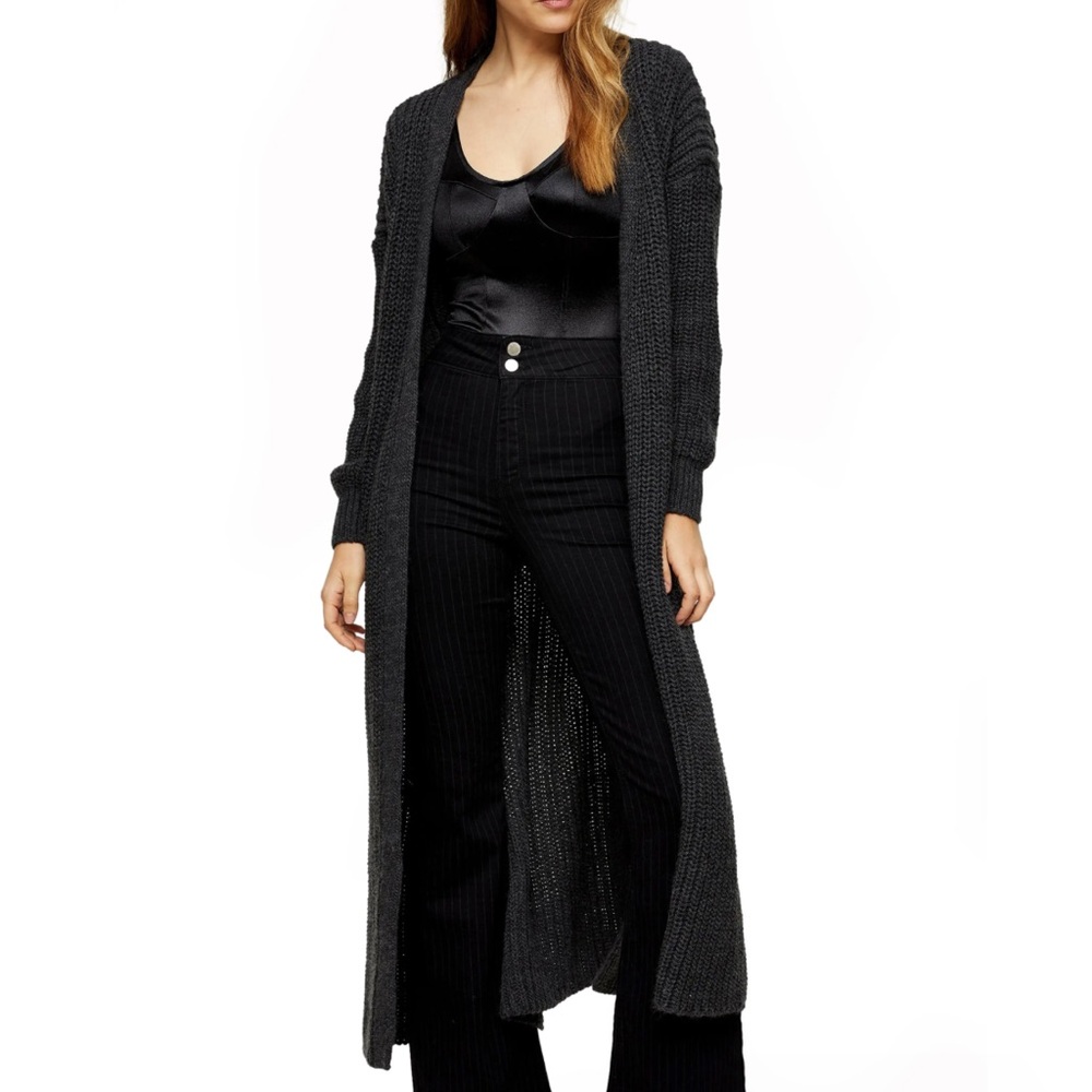 Topshop open front maxi cardigan in charcoal